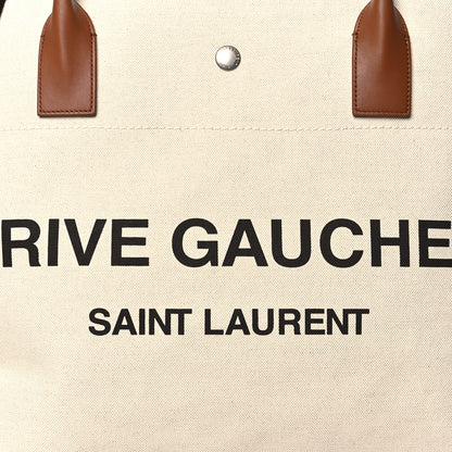 Saint Laurent Linen Calfskin Rive Gauche Maxi Tote Grege et Noir 8 of 12