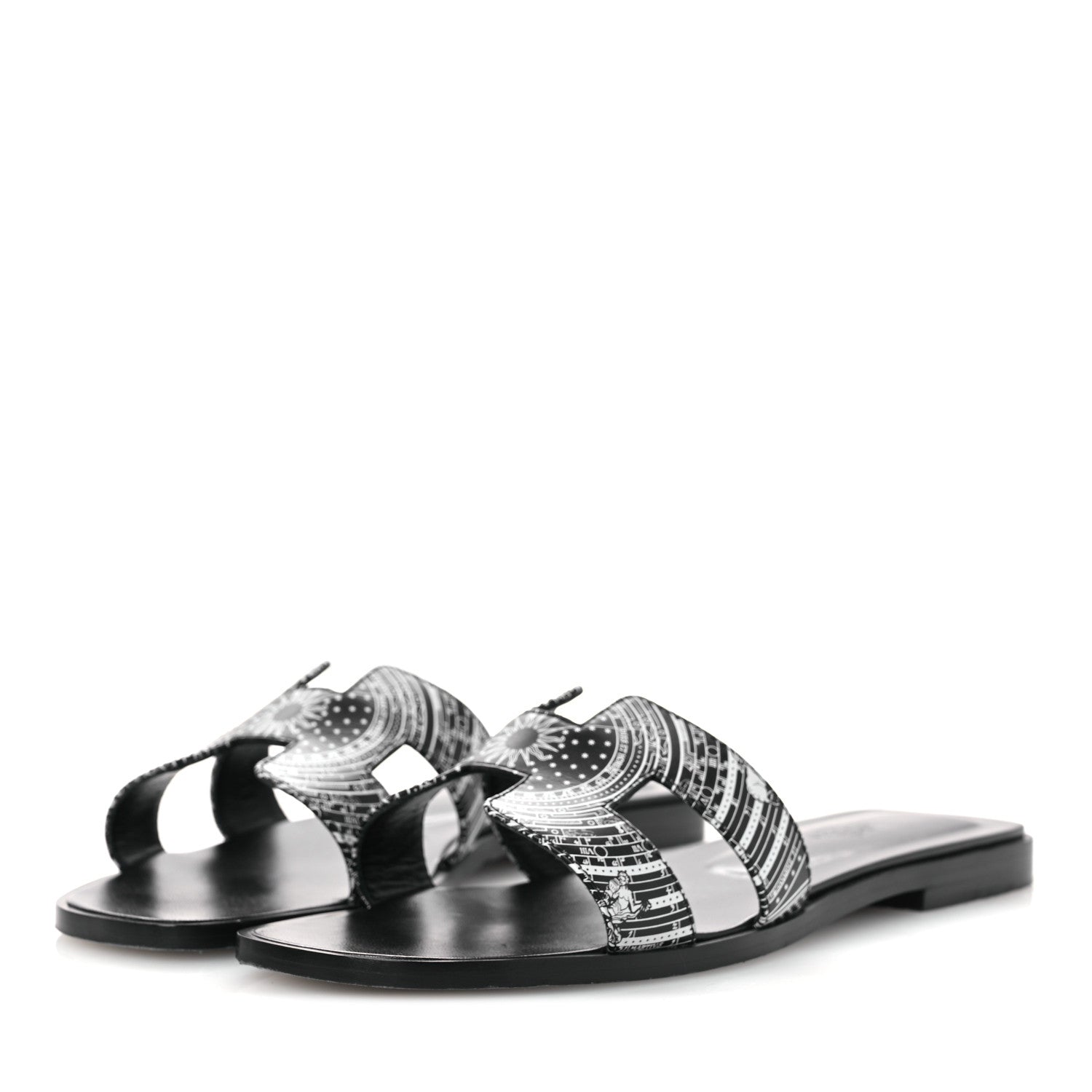 Hermes Calfskin Astrologie Bandana Oran Sandals 38 Black White 4 of 12