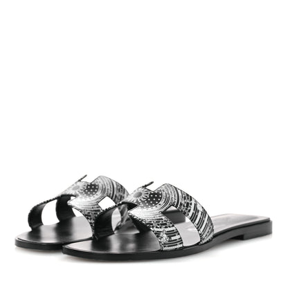 Hermes Calfskin Astrologie Bandana Oran Sandals 38 Black White 4 of 12