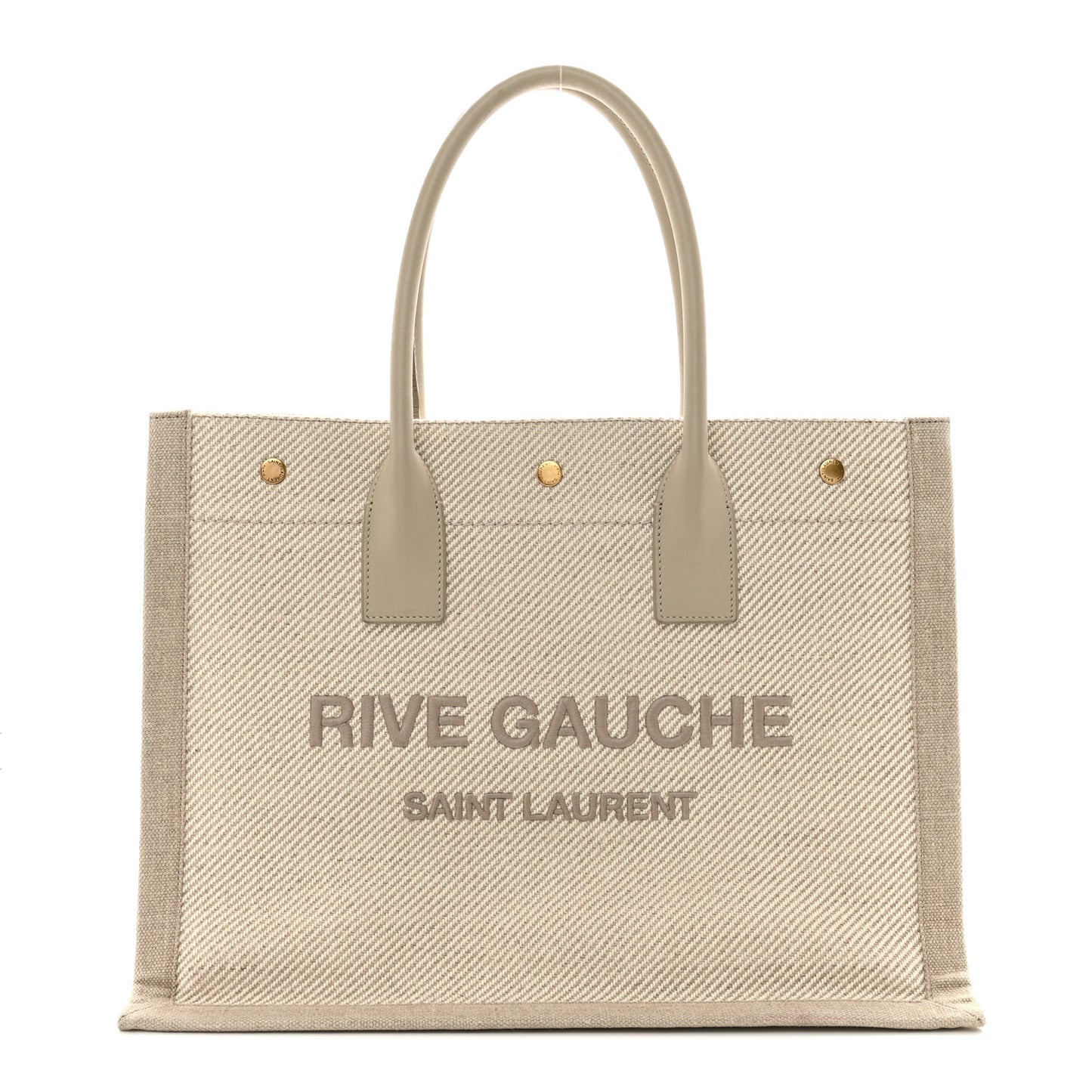 SAINT LAURENT Linen Calfskin Small Rive Gauche Tote Beige Sea Salt