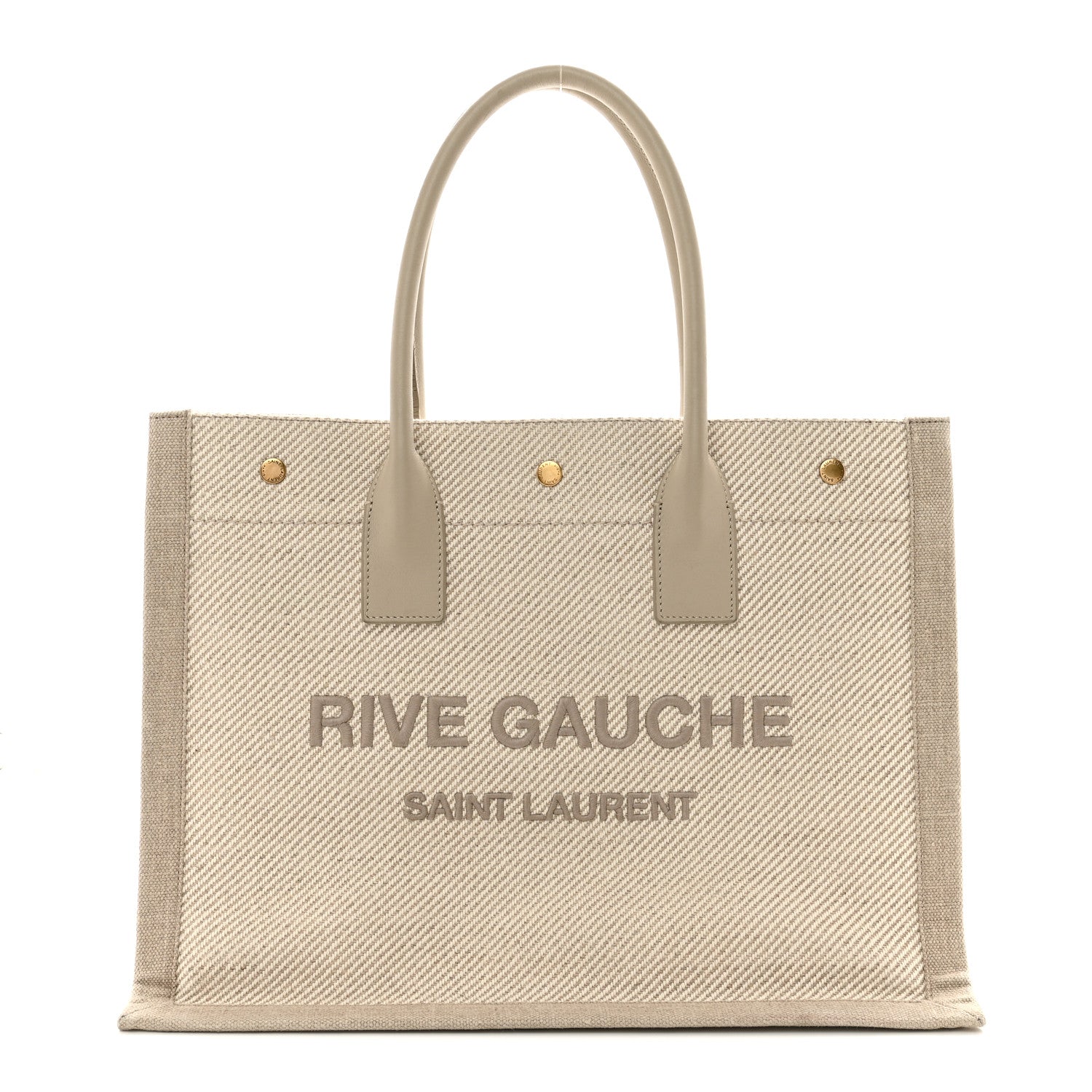 Saint Laurent SAINT LAURENT Linen Calfskin Small Rive Gauche Tote Beige Sea Salt 1 of 16