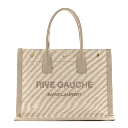 Saint Laurent SAINT LAURENT Linen Calfskin Small Rive Gauche Tote Beige Sea Salt 1 of 16