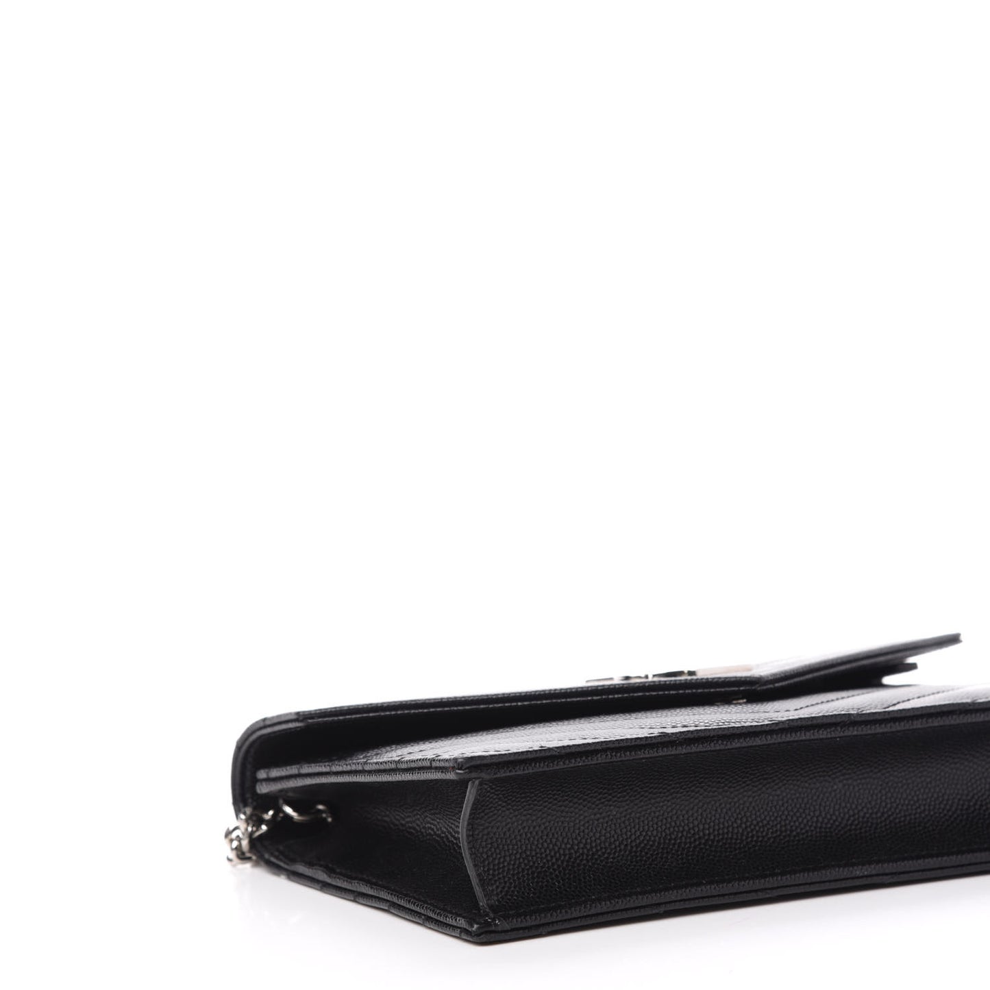Grain De Poudre Matelasse Chevron Monogram Envelope Chain Wallet Black