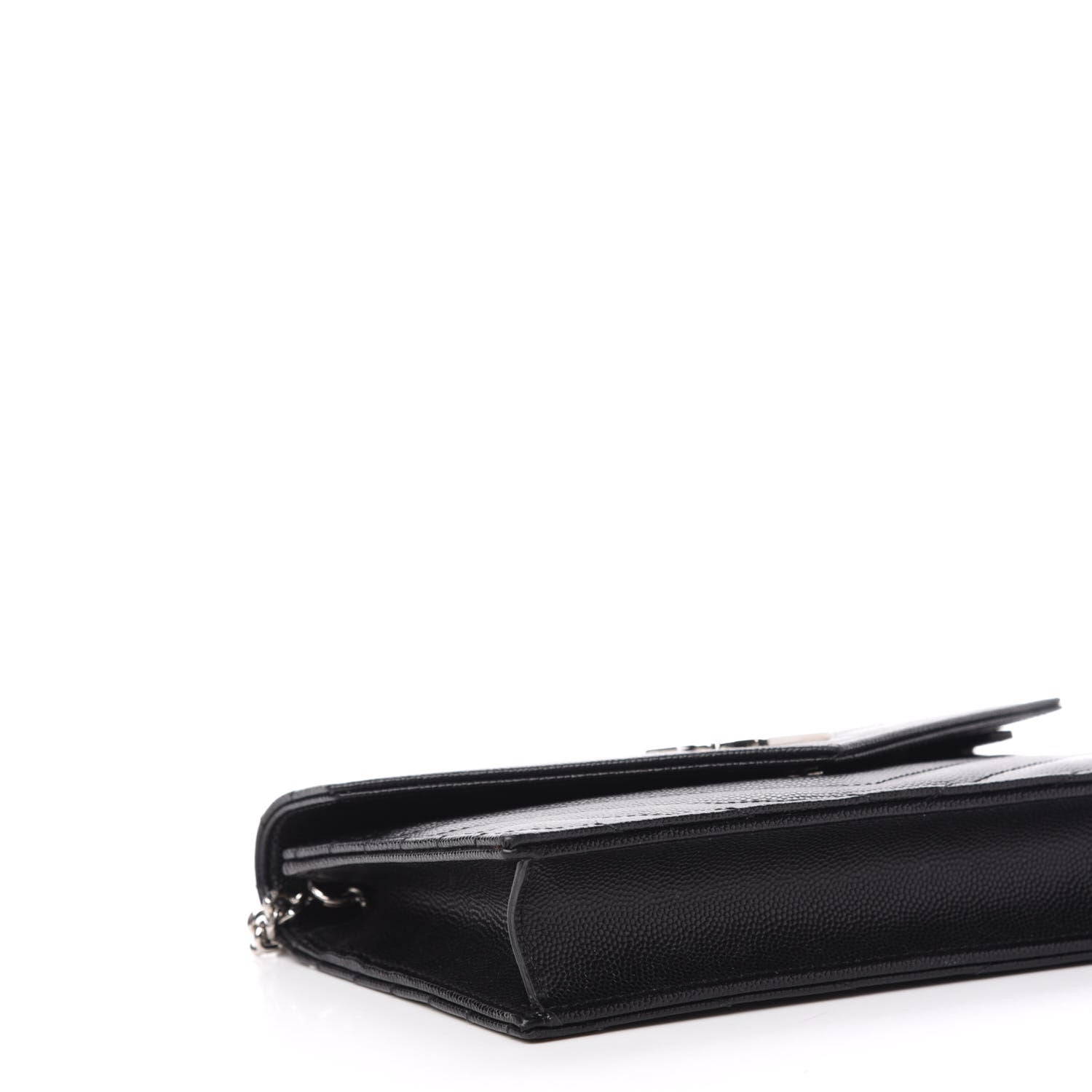 Saint Laurent Grain De Poudre Matelasse Chevron Monogram Envelope Chain Wallet Black 8 of 10