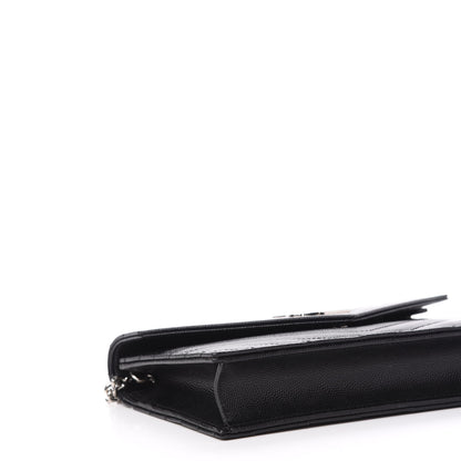 Saint Laurent Grain De Poudre Matelasse Chevron Monogram Envelope Chain Wallet Black 8 of 10