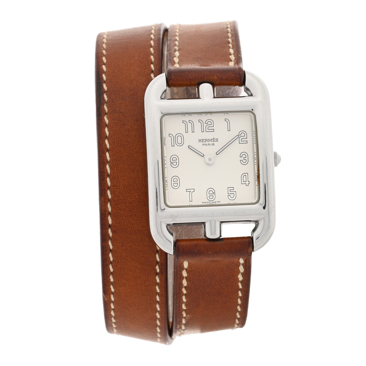 Hermes Stainless Steel Barenia 23mm Cape Cod Double Tour Quartz Watch Fauve 1 of 5
