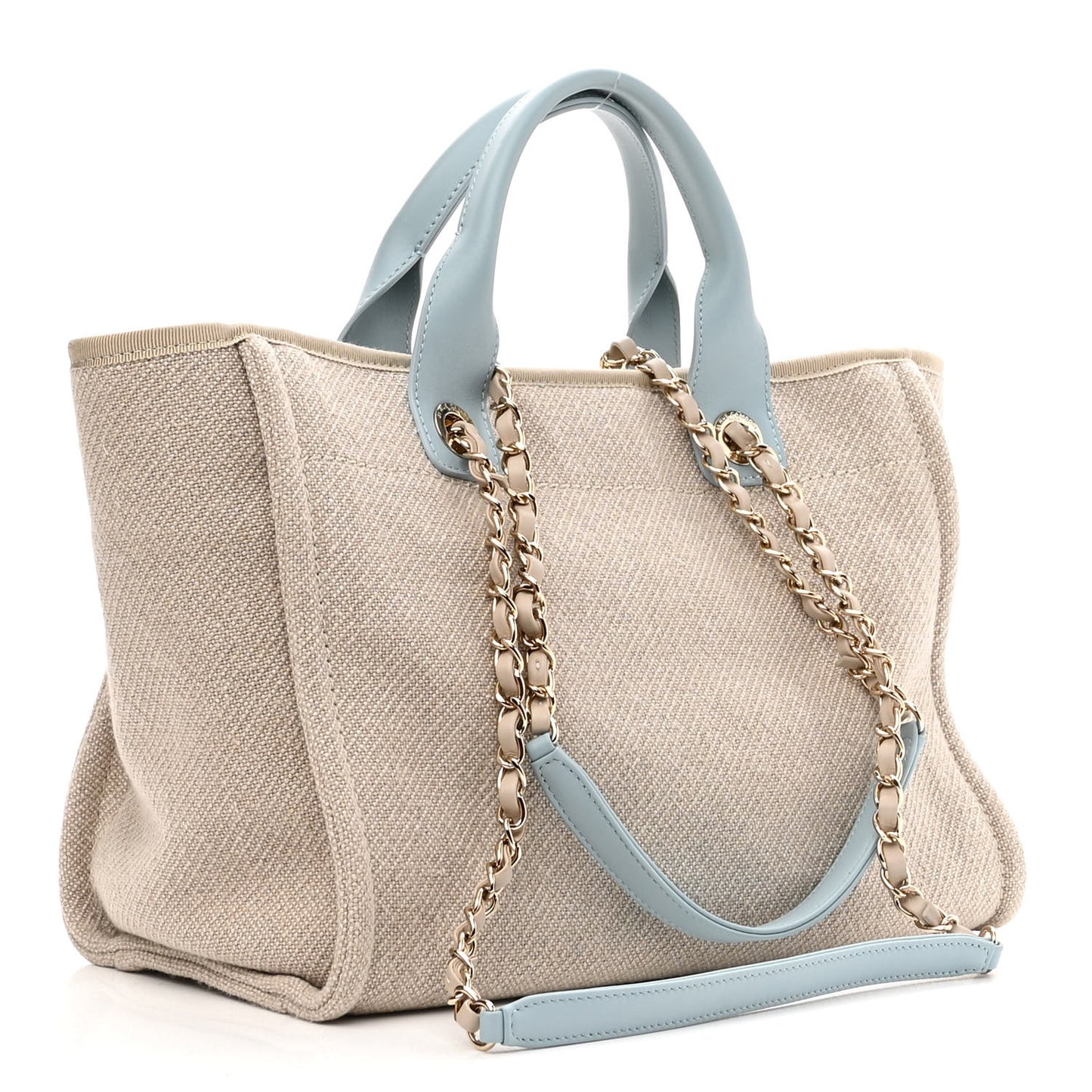 Mixed Fibers Calfskin Small Deauville Tote Grey Light Blue