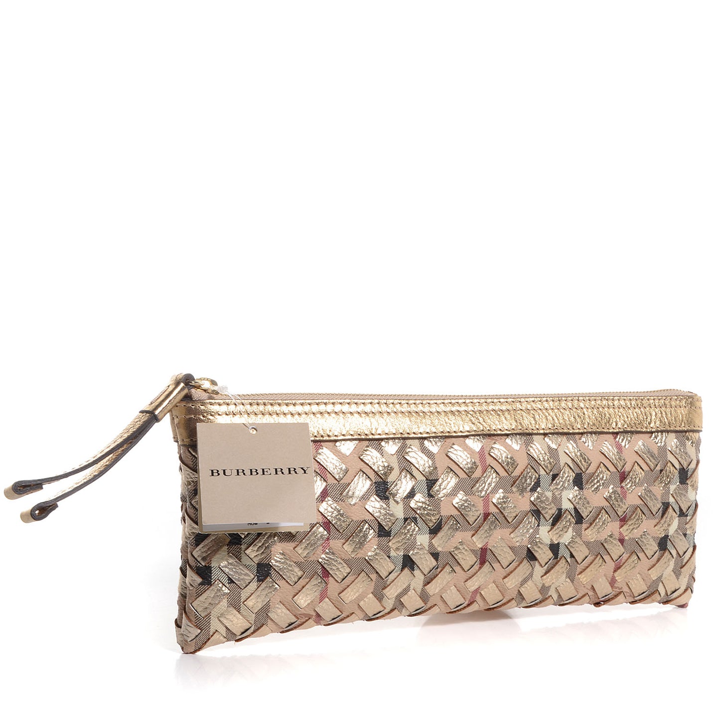 Woven Leather Nova Check Ashcombe Clutch Gold