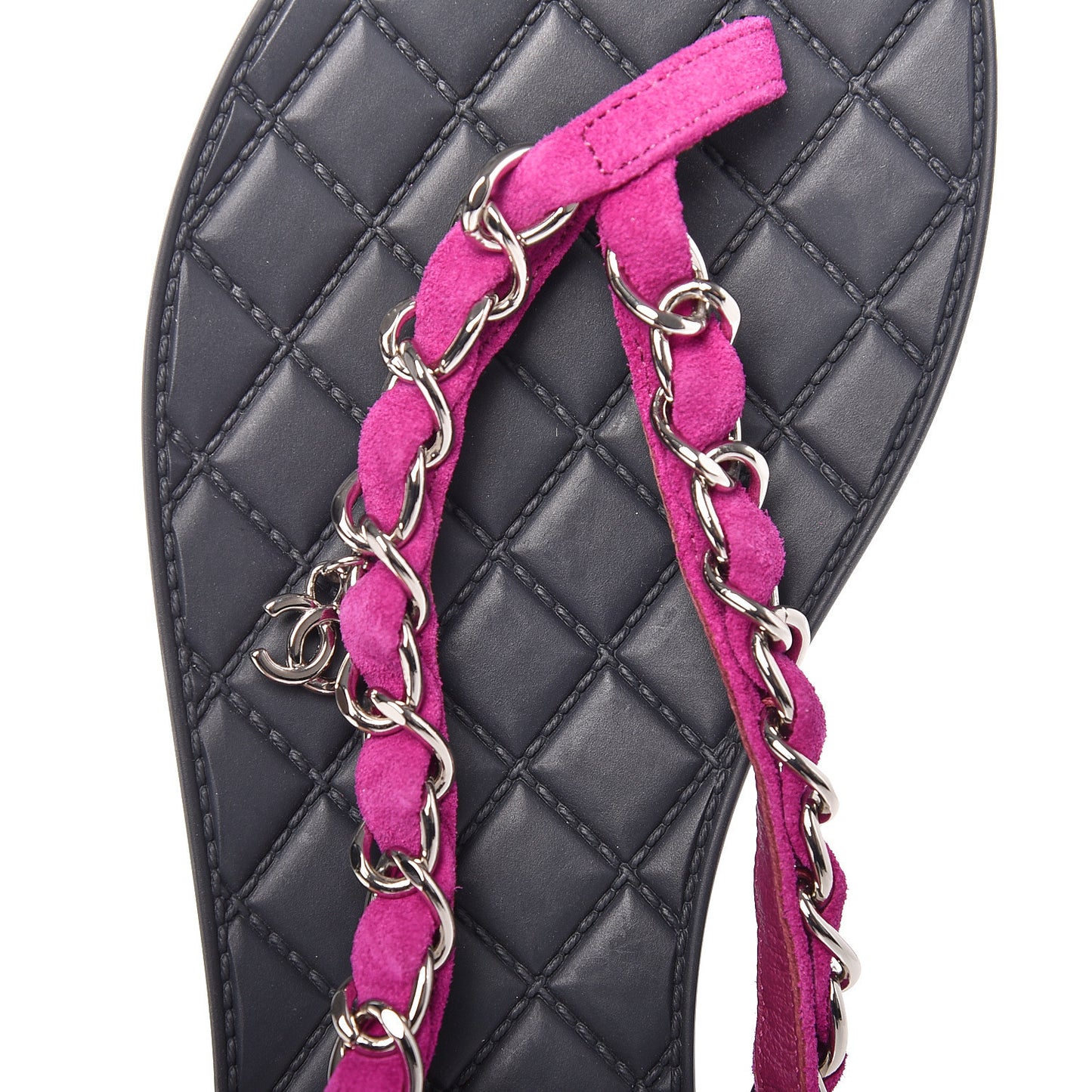 Suede Calfskin Quilted Chain Thong Sandals 36.5 Pink