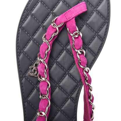 Chanel Suede Calfskin Quilted Chain Thong Sandals 36.5 Pink 7 of 8