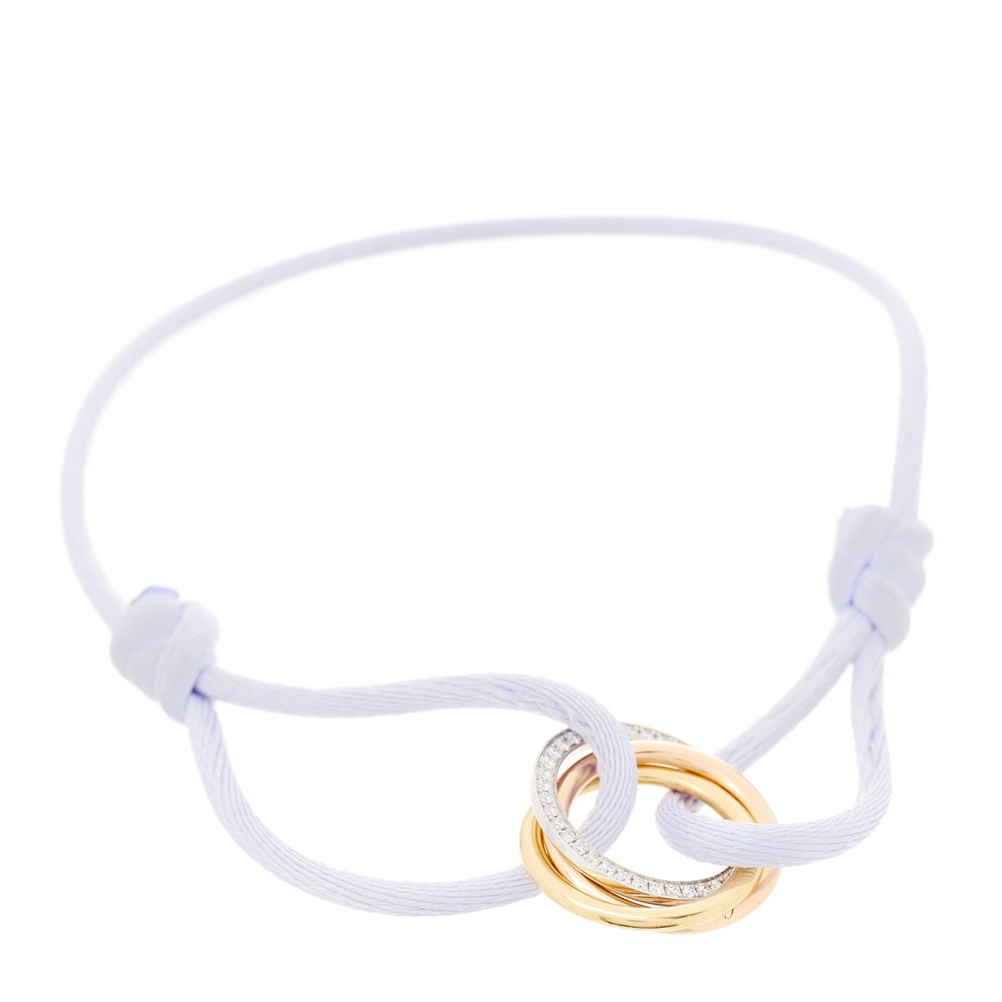 18K White Yellow Pink Gold Diamond Trinity Cord Bracelet Lilac