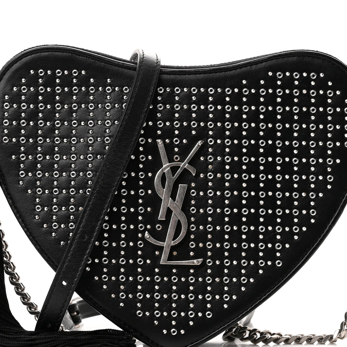 Calfskin Studded Monogram Heart Shoulder Bag Black