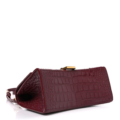 Balenciaga Shiny Calfskin Crocodile Embossed Small Hourglass Top Handle Bag Dark Red 4 of 11