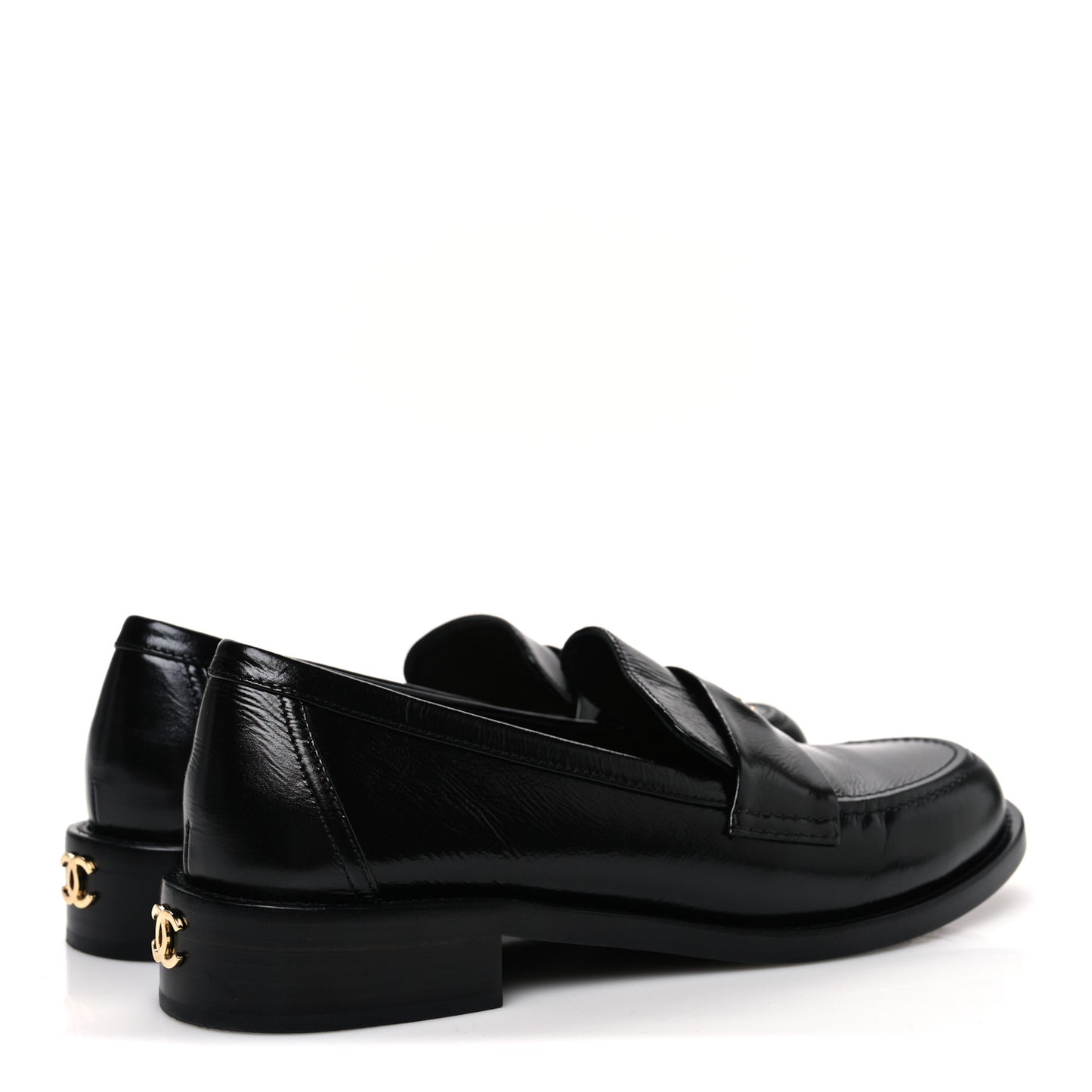 Shiny Calfskin Logo Loafers 38.5 Black