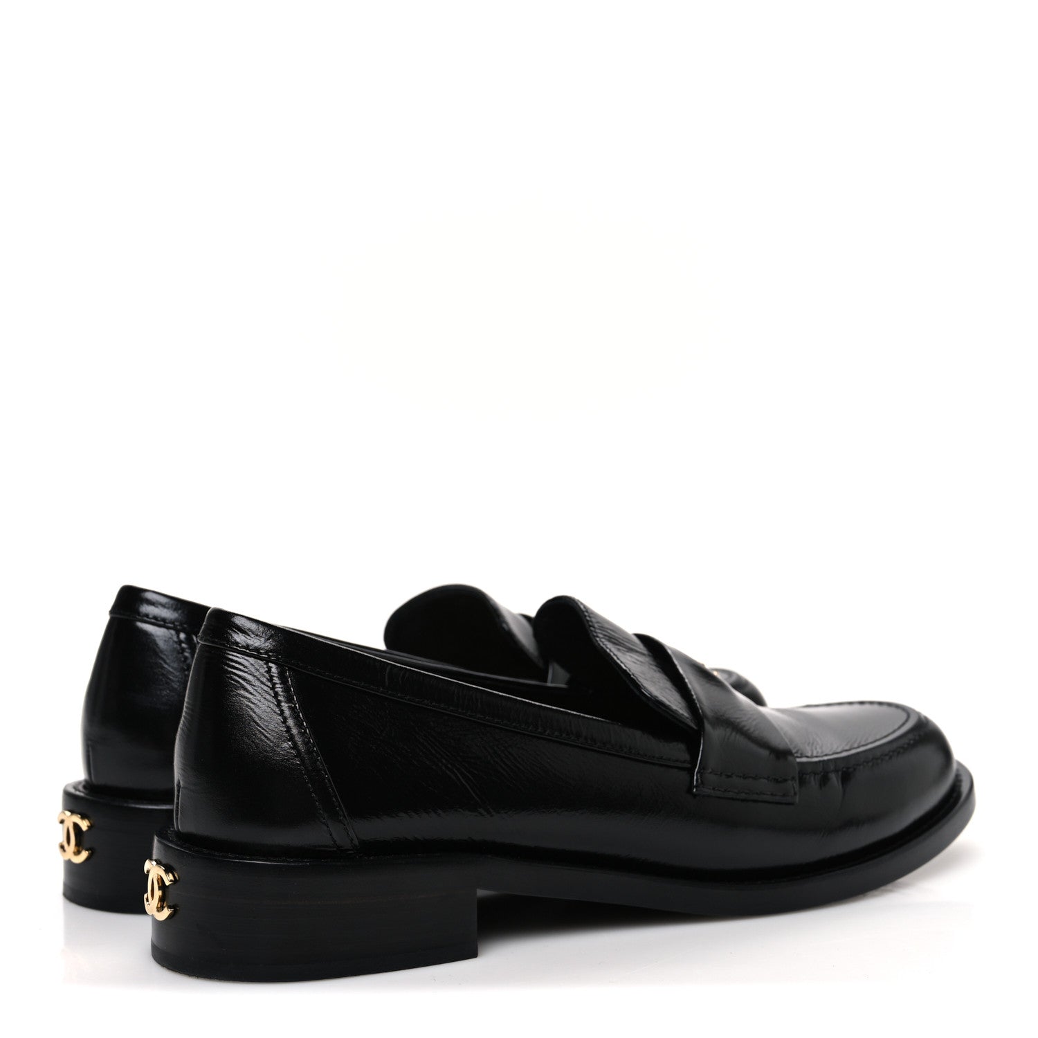 Chanel Shiny Calfskin Logo Loafers 38.5 Black 5 of 10