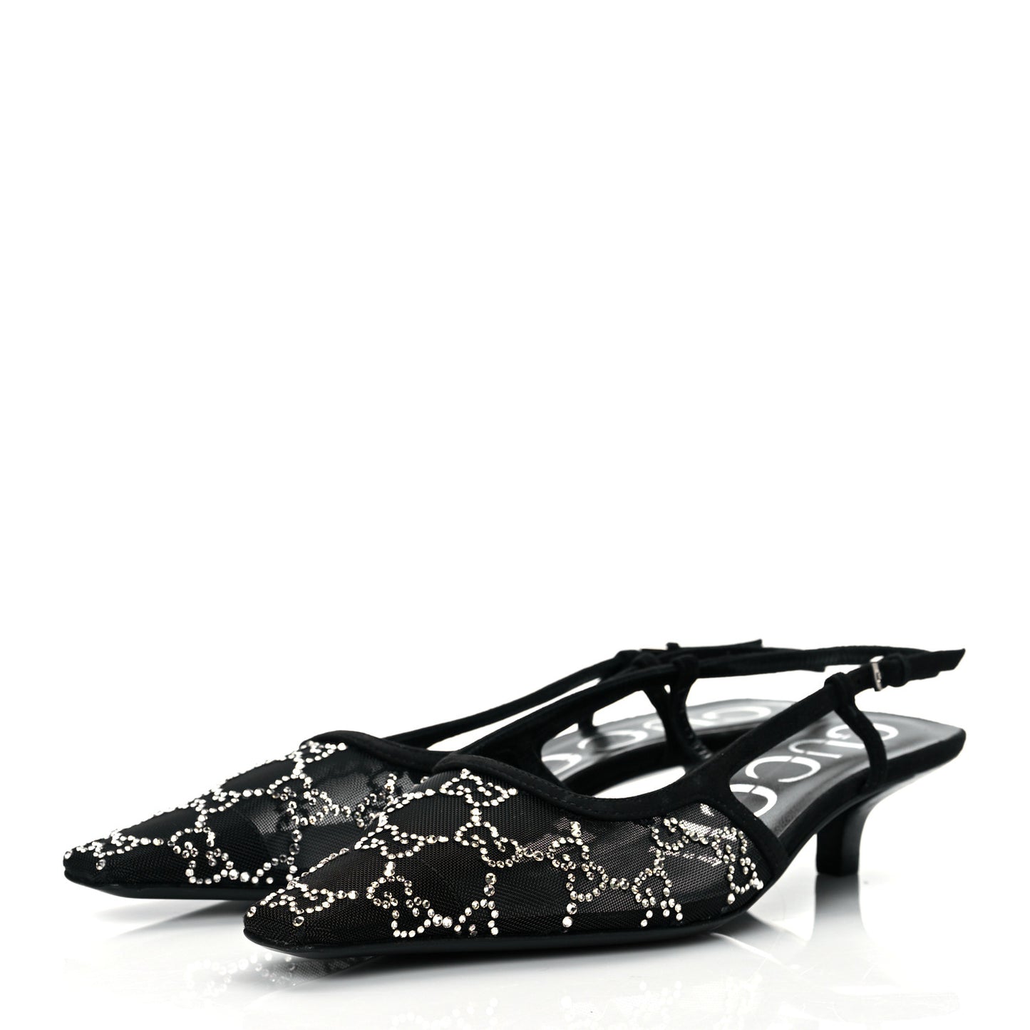 Tela Retino Kid Scamosciato Crystal GG Monogram Square G 35mm Slingback Pumps 37 Black