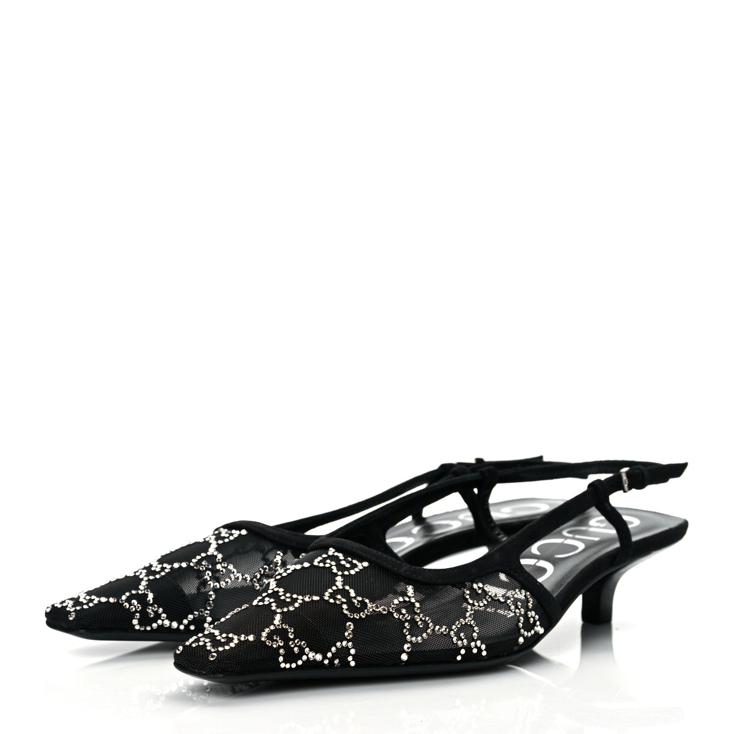 Gucci Tela Retino Kid Scamosciato Crystal GG Monogram Square G 35mm Slingback Pumps 37 Black 2 of 9