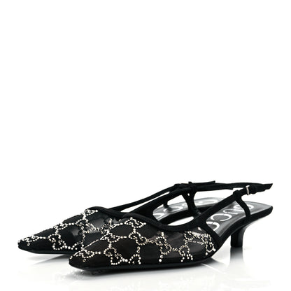 Gucci Tela Retino Kid Scamosciato Crystal GG Monogram Square G 35mm Slingback Pumps 37 Black 2 of 9