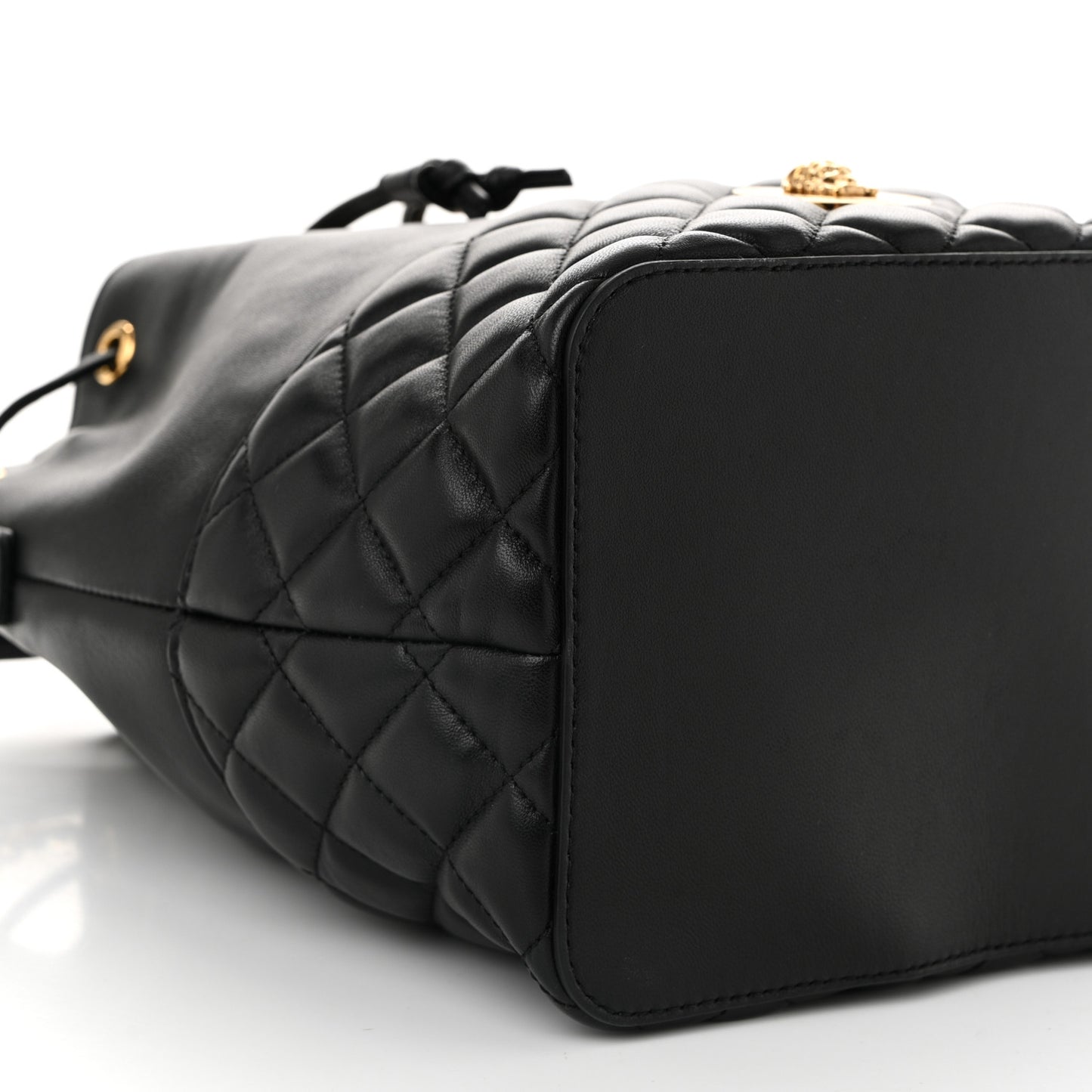 Nappa Quilted Medusa Top Handle Bucket Bag Black