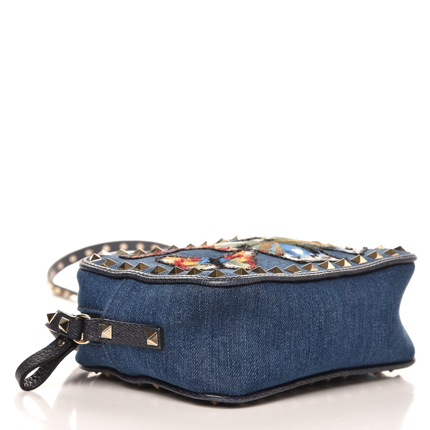 Denim Butterfly Embroidered Rockstud Camera Crossbody Bag Light Denim Multicolor