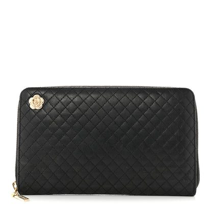 Chanel Lambskin Quilted Camellia Zip Around Organizer Wallet Black 1 of 10
