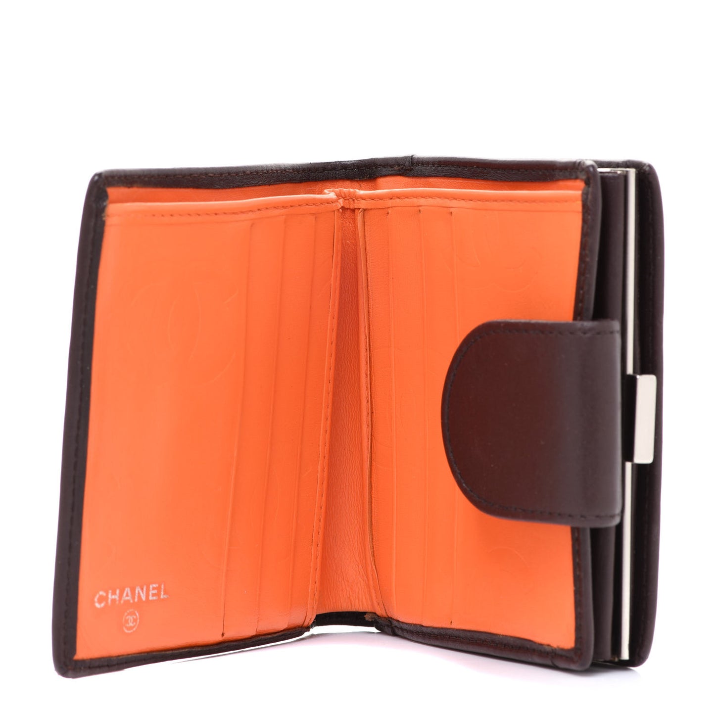 Calfskin Quilted Cambon Bi-fold Wallet Brown