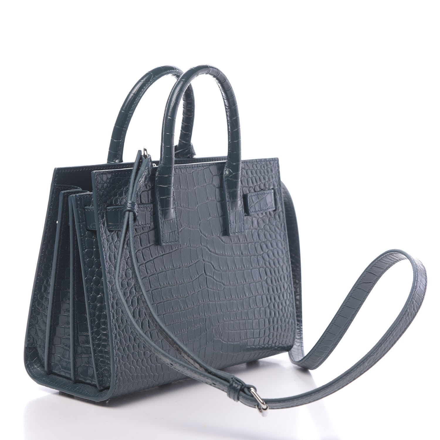 Saint Laurent Calfskin Crocodile Embossed Nano Sac De Jour Dark Turquoise 3 of 11