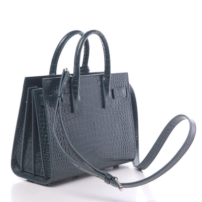 Saint Laurent Calfskin Crocodile Embossed Nano Sac De Jour Dark Turquoise 3 of 11