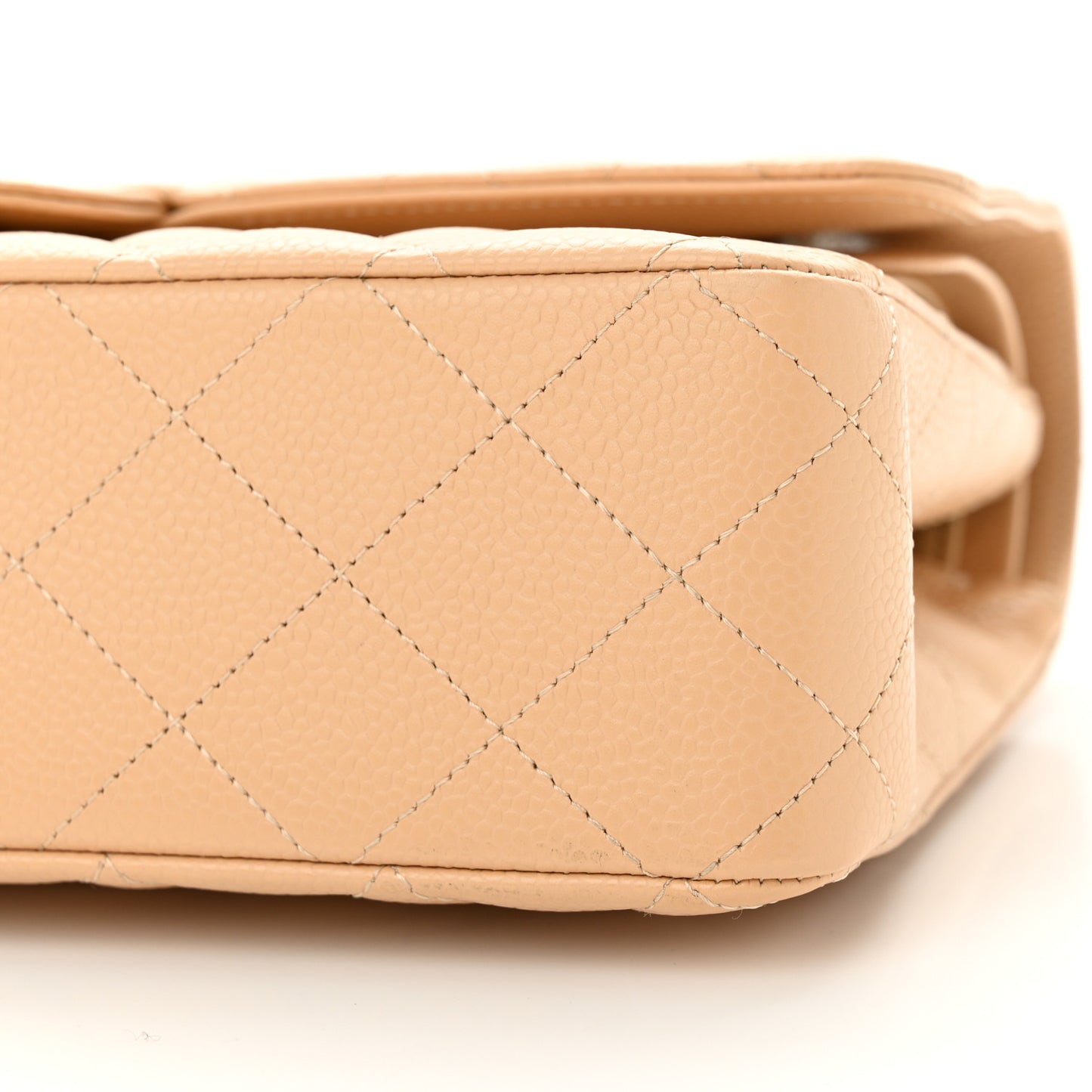 Caviar Quilted Medium Double Flap Beige