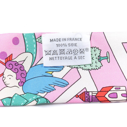 Hermes Silk Les Nouveaux Amoureux de Paris Twilly Rose Buvard White Vert 3 of 4