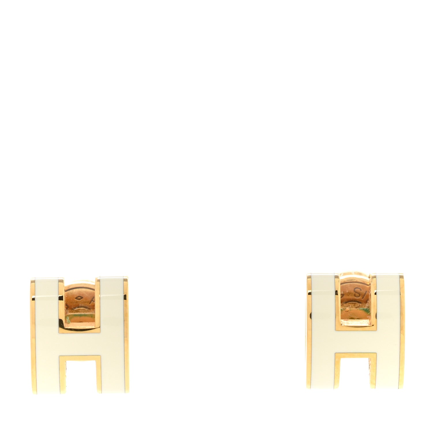 Hermes Gold Lacquered Mini Pop H Earrings White 1 of 7