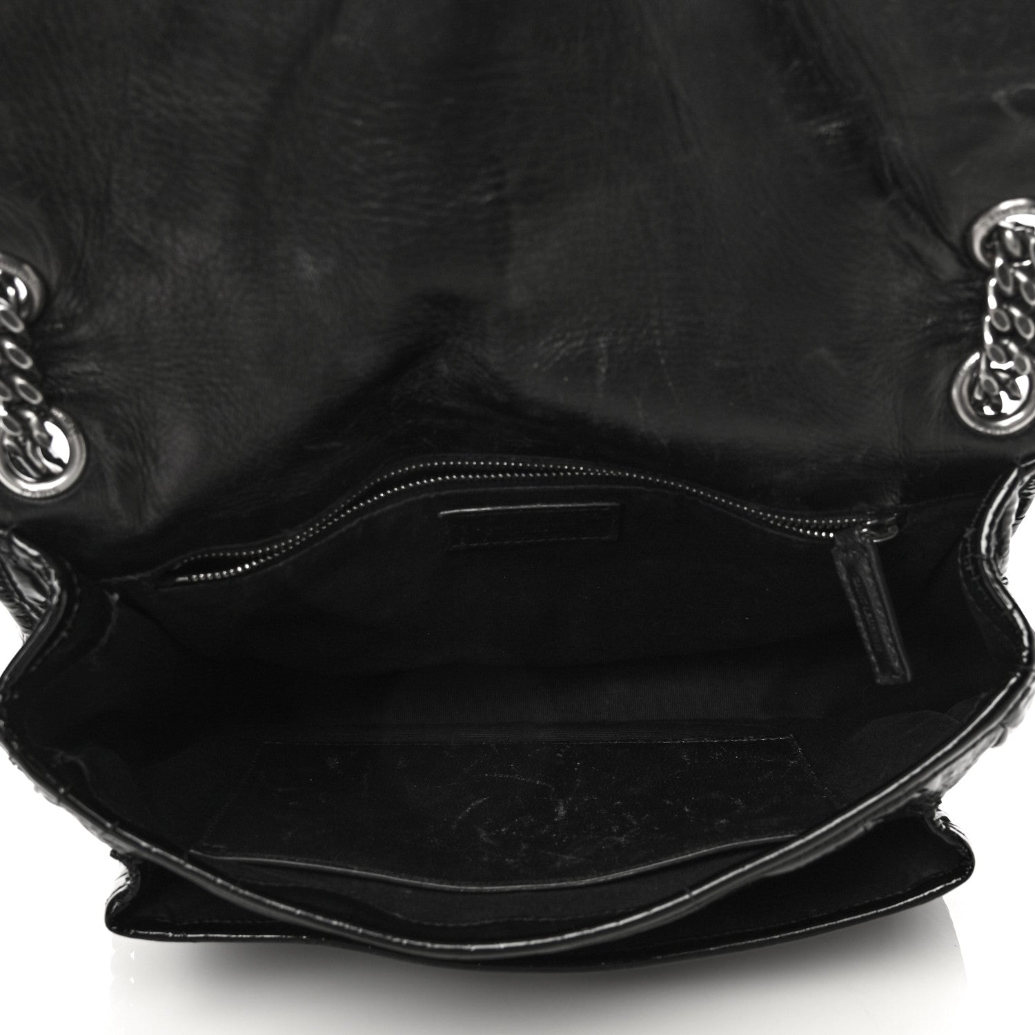 Saint Laurent Patent Crocodile Embossed Lambskin Monogram Medium Niki Chain Satchel Black 5 of 19