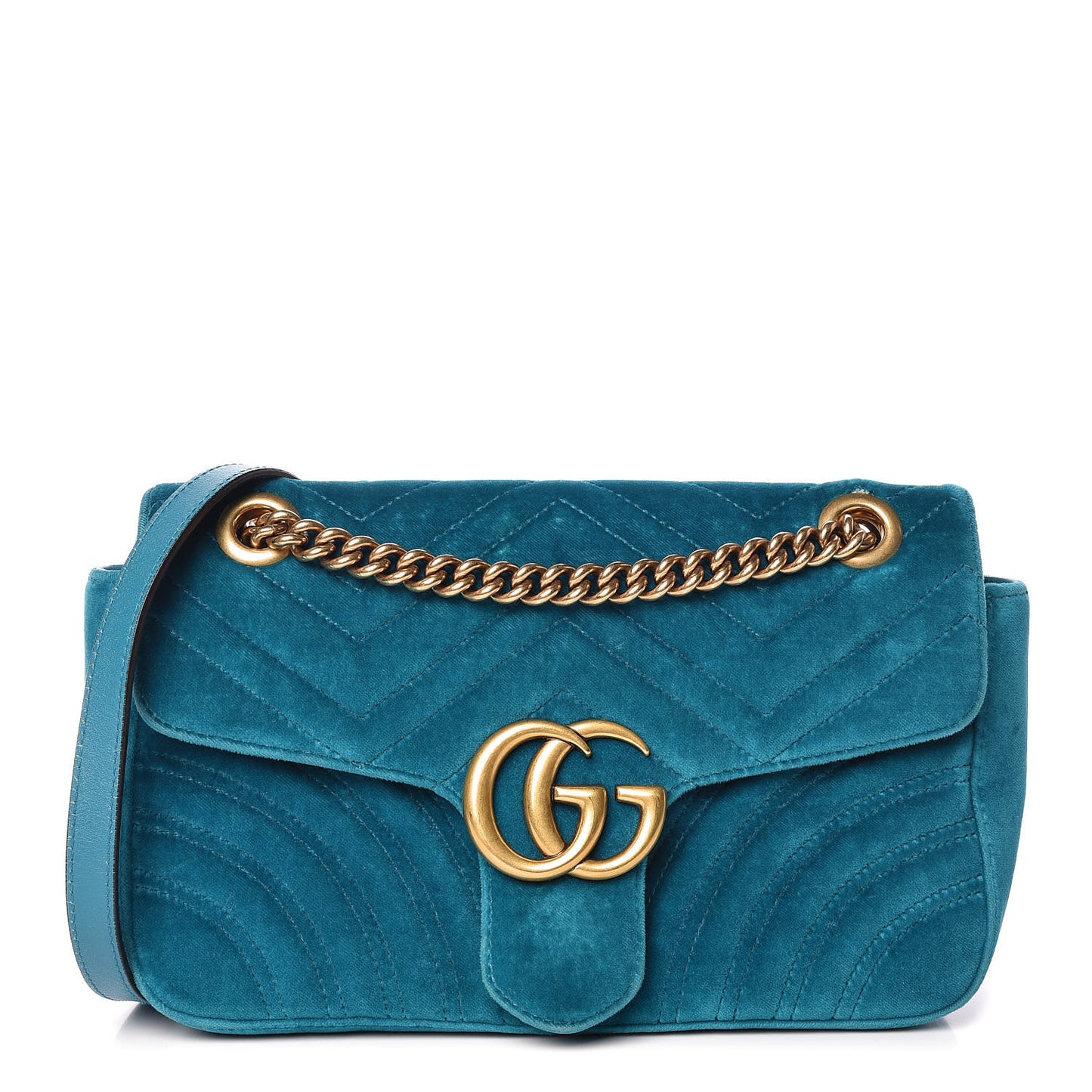 Velvet Matelasse Small GG Marmont Shoulder Bag Pavone Cyan