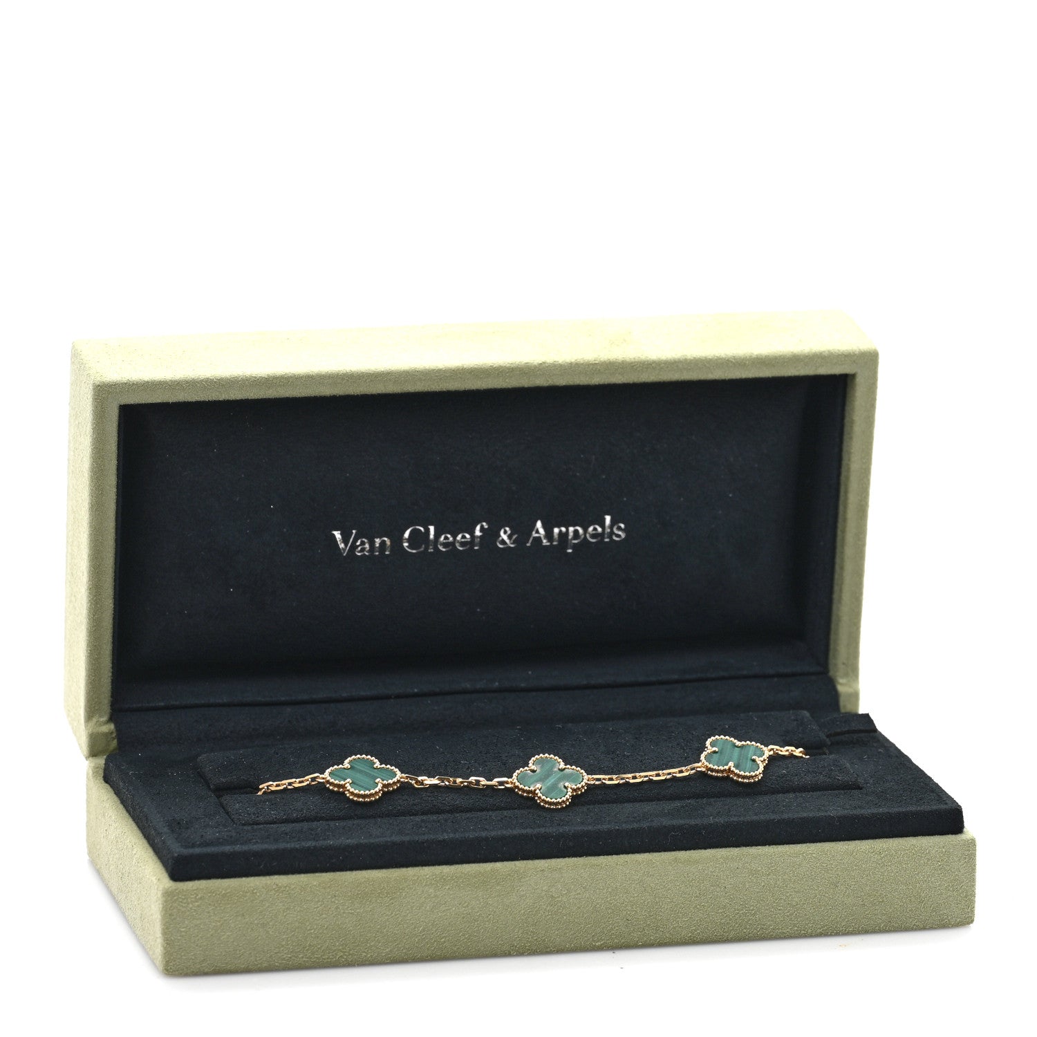 Van Cleef & Arpels 18K Yellow Gold Malachite 5 Motifs Vintage Alhambra Bracelet 4 of 4