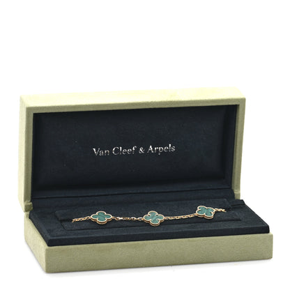 Van Cleef & Arpels 18K Yellow Gold Malachite 5 Motifs Vintage Alhambra Bracelet 4 of 4