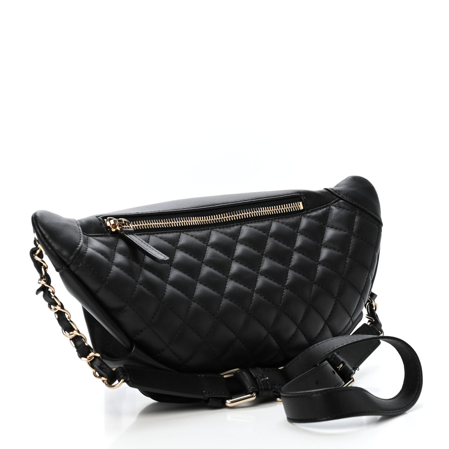 Lambskin Quilted Waist Bag Fanny Pack Black