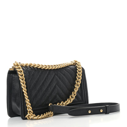 Chanel Caviar Chevron Quilted Medium Boy Flap Black 3 of 9