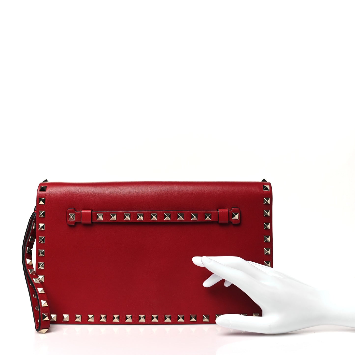 Nappa Rockstud Wristlet Clutch Rosso Valentino