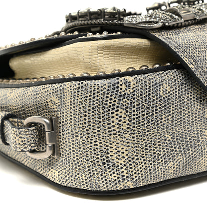 Miu Miu Lizard Embossed Calfskin Studded Jewel Buckle Dahlia Shoulder Bag Roccia 9 of 17