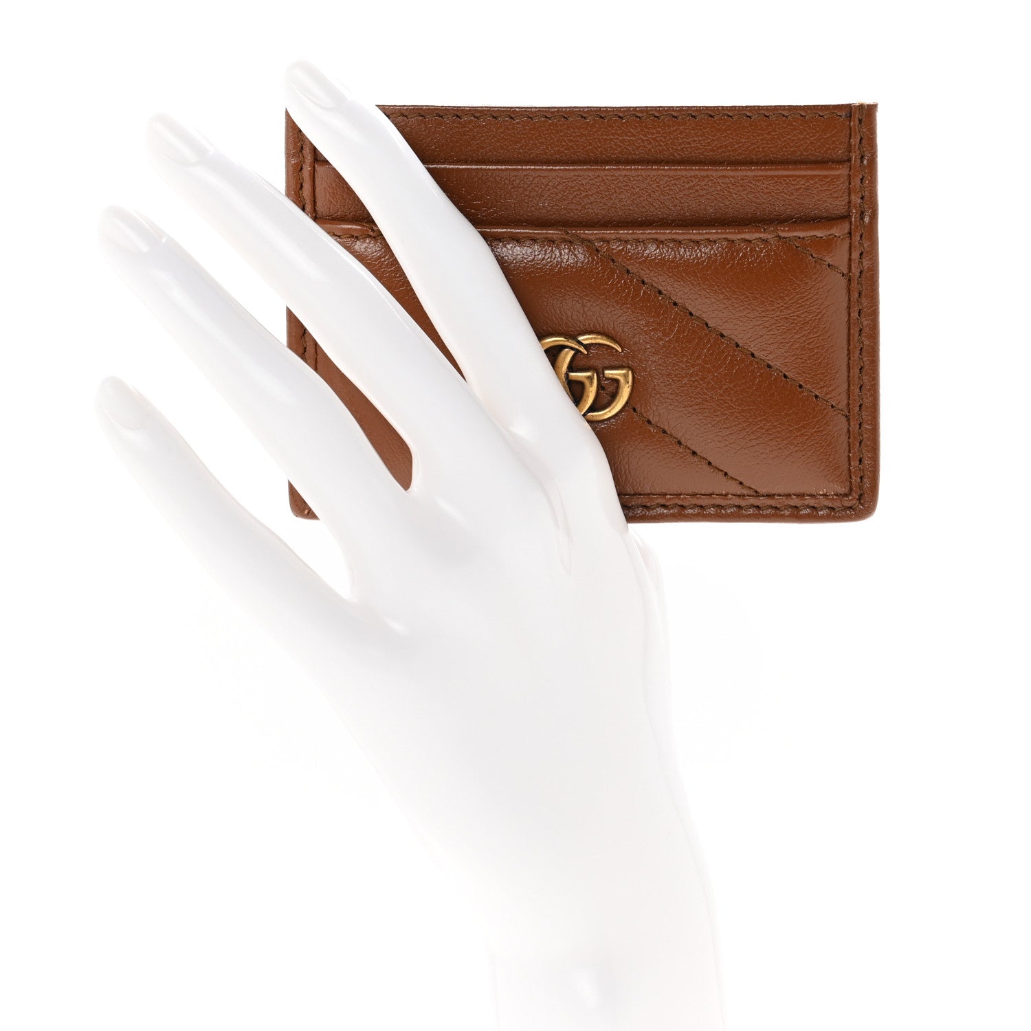 Gucci Azalea Calfskin Matelasse Diagonal GG Marmont Card Holder Cuir 2 of 7
