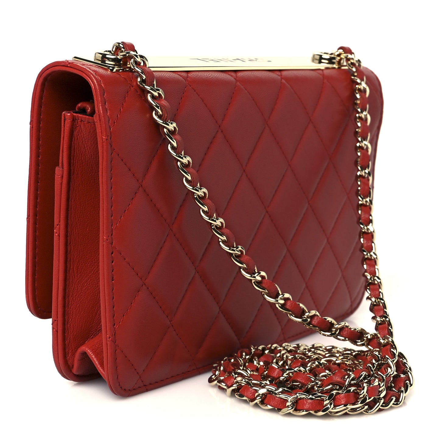 Lambskin Quilted Trendy CC Wallet On Chain WOC Red