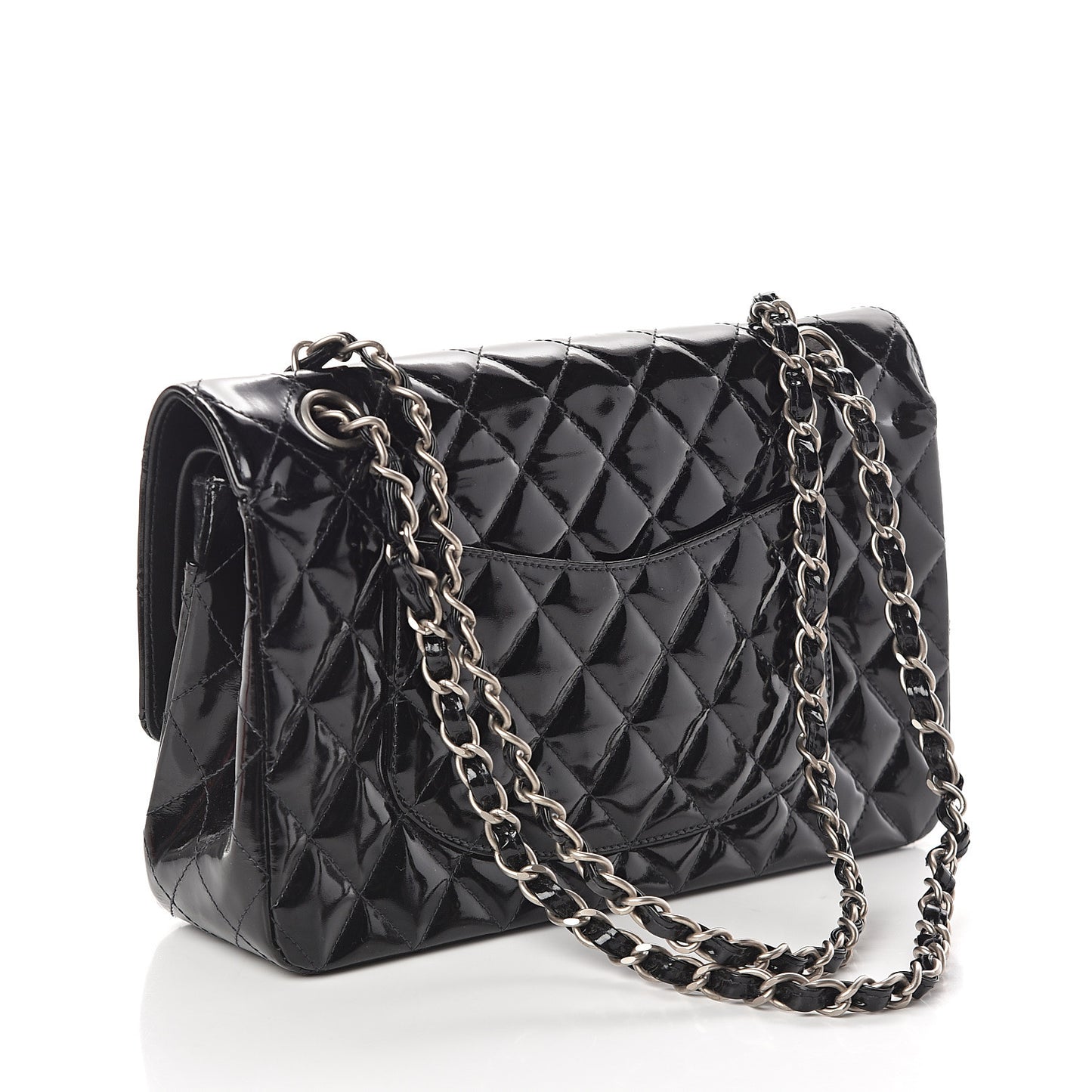 Patent Quilted Medium Double Flap Black