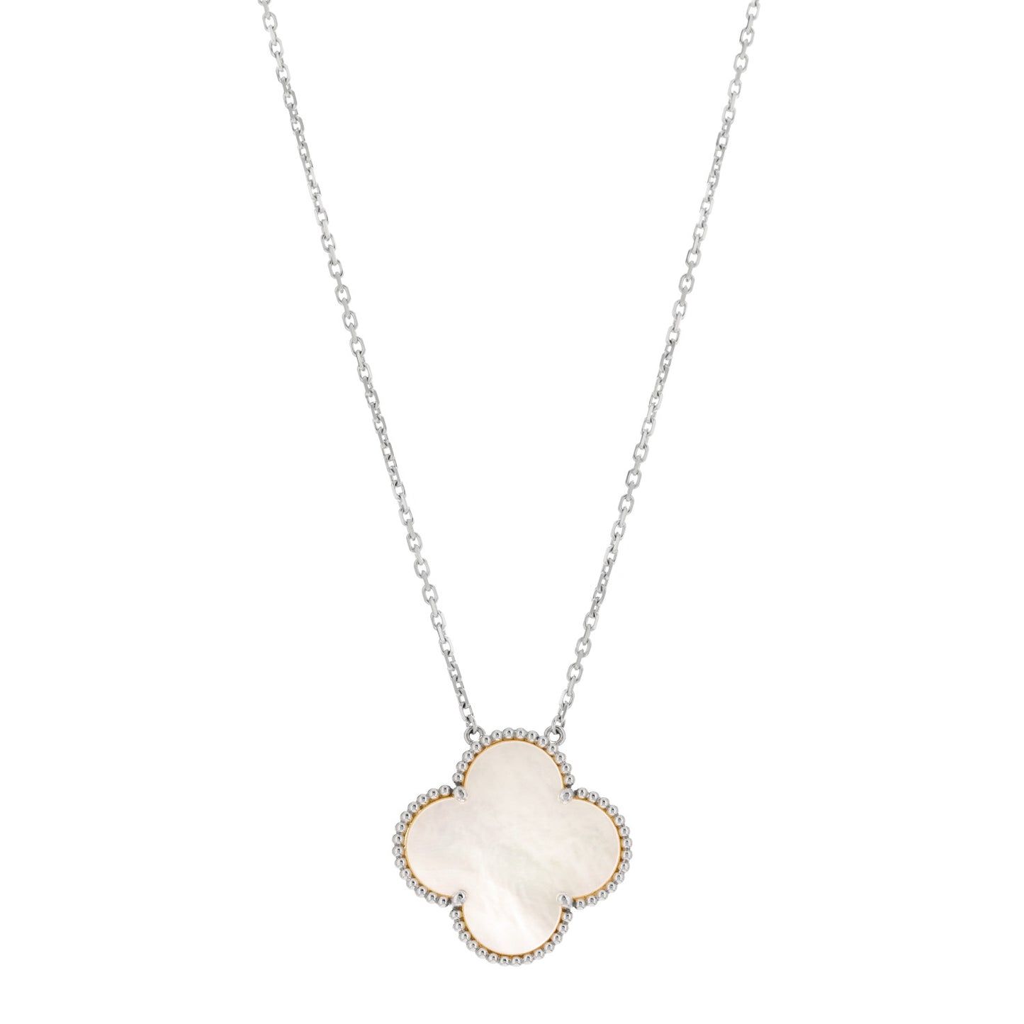 18K White Gold Mother of Pearl Magic Alhambra Pendant Necklace