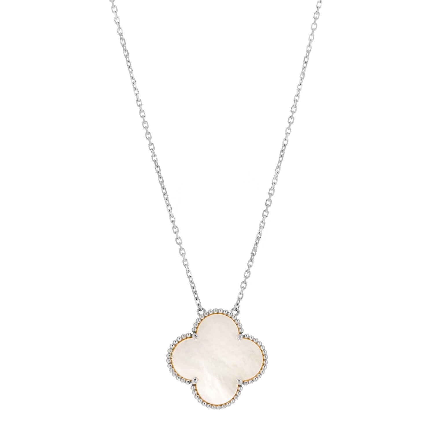 Van Cleef & Arpels 18K White Gold Mother of Pearl Magic Alhambra Pendant Necklace 1 of 4