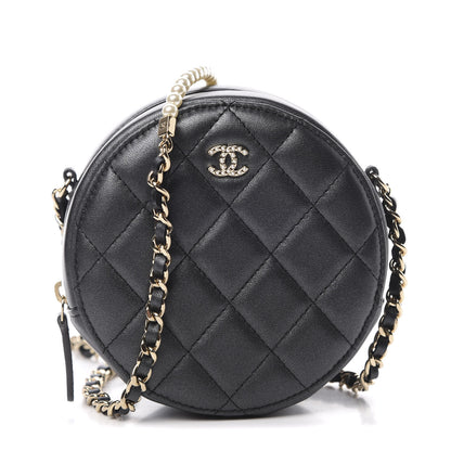 Chanel Iridescent Lambskin Quilted Pearl Round Clutch With Chain Black 1 of 11