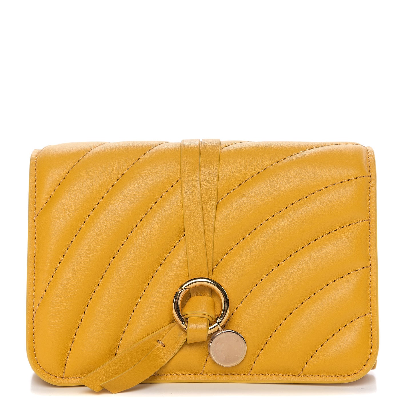 Calfskin Quilted Alphabet Compact Wallet Dark Ochre