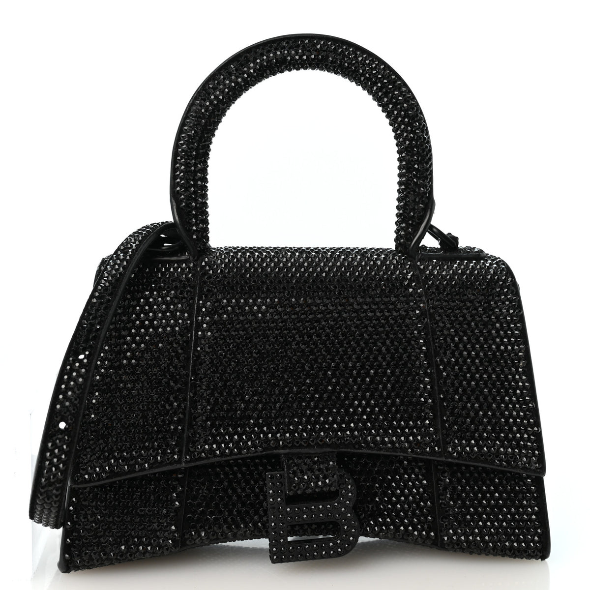 Balenciaga Strass Suede Hourglass Top Handle Bag XS Black Jet 1 of 12