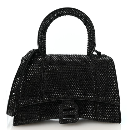 Balenciaga Strass Suede Hourglass Top Handle Bag XS Black Jet 1 of 12
