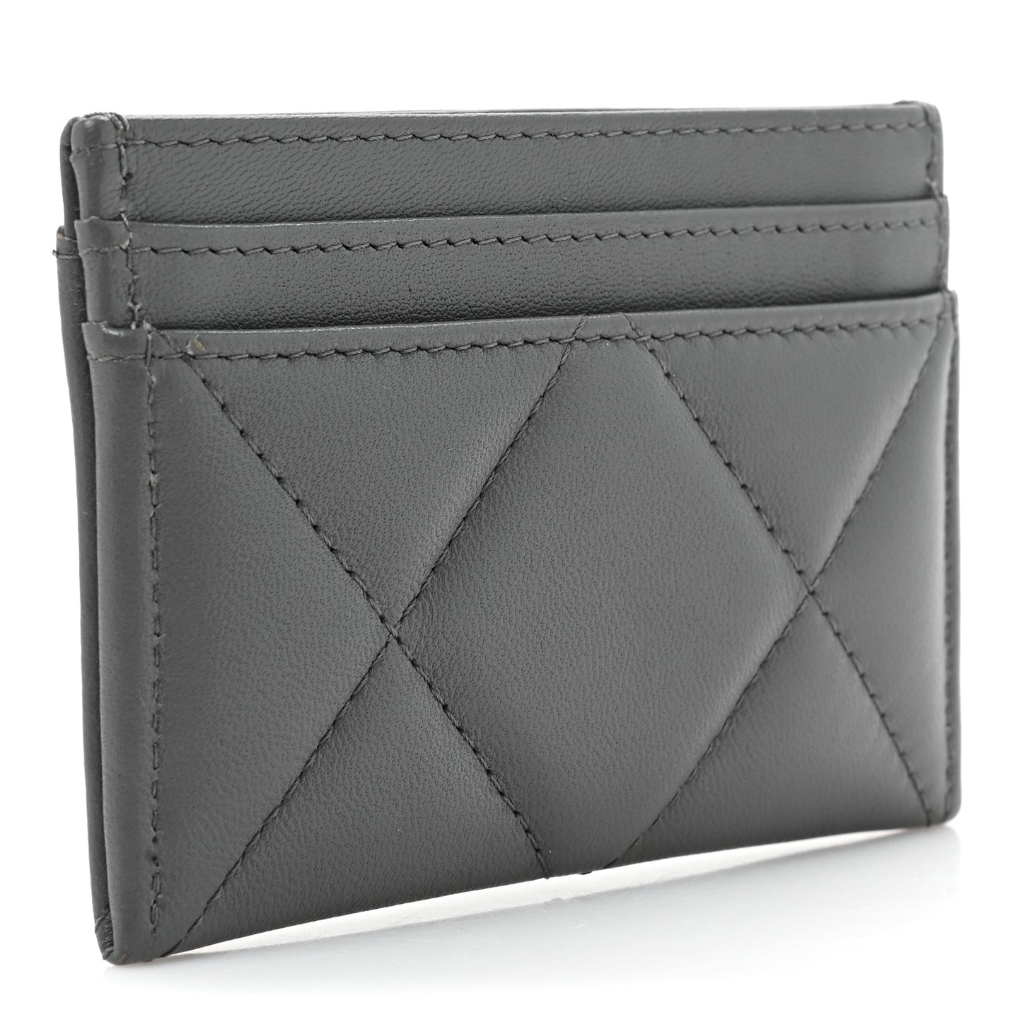 Lambskin Quilted Chanel 19 Card Holder Grey