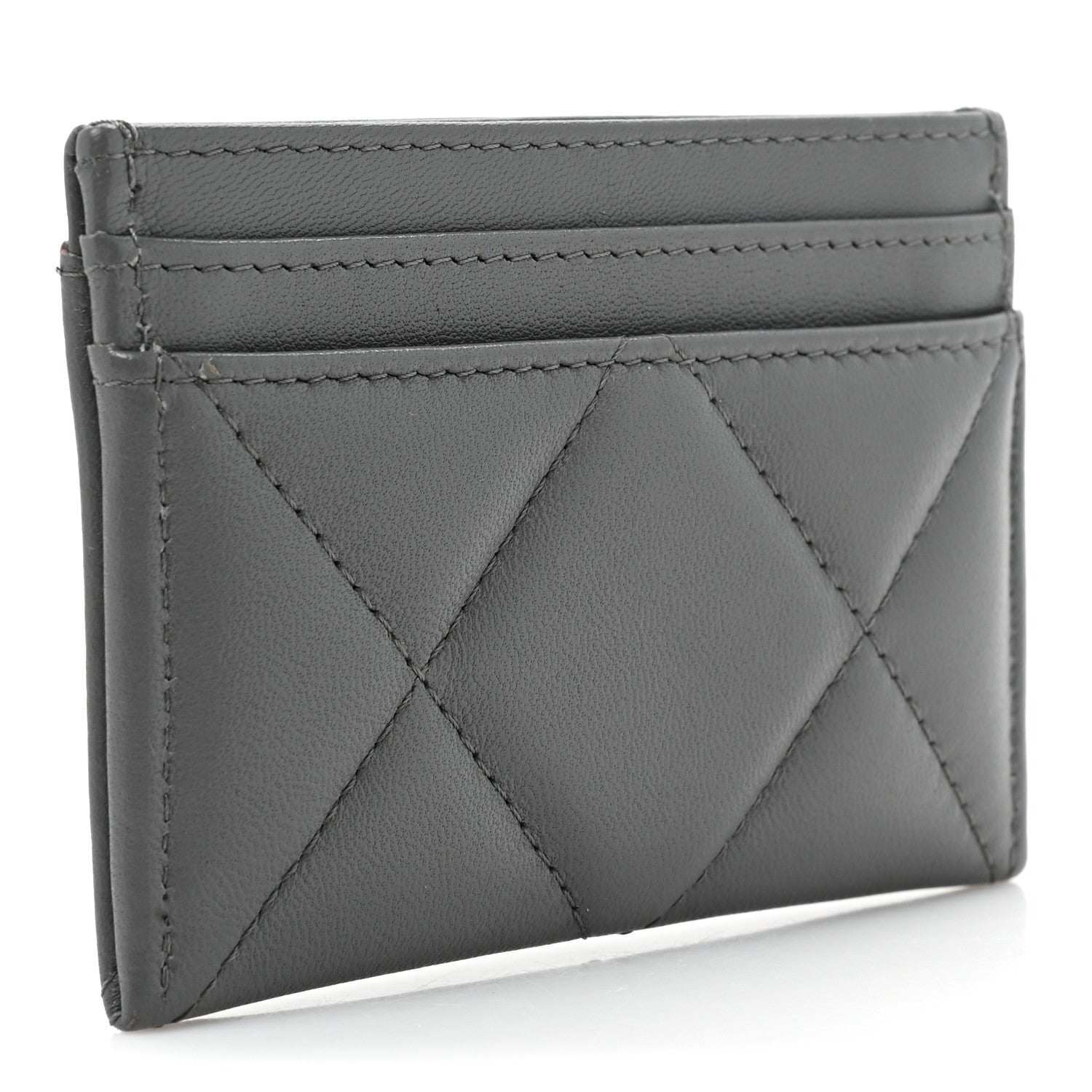 Chanel Lambskin Quilted Chanel 19 Card Holder Grey 3 of 13